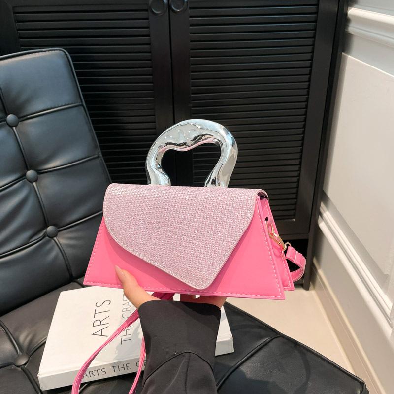 New splicing hypotenuse summer new casual contrasting metal portable small square bag shoulder bag women