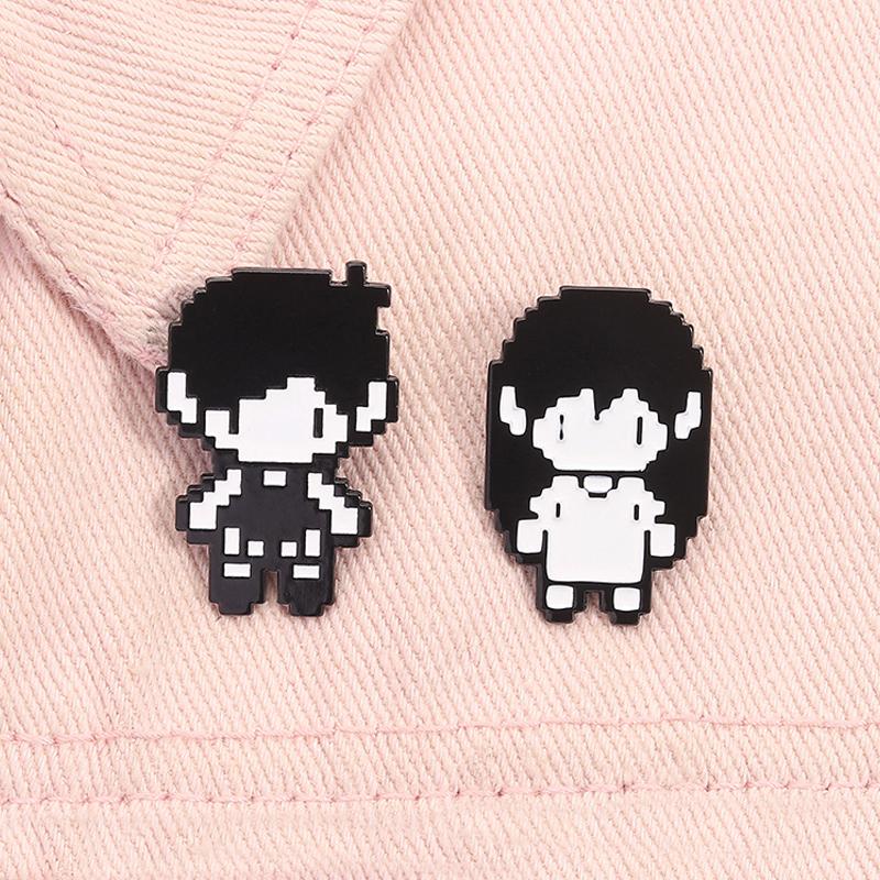 RPG Game Omori Pixel Figure Enamel Pin Anime Cosplay Omori Aubrey Kel Hero Sunny Metal Brooches Lapel Badge Funny Jewelry Gifts