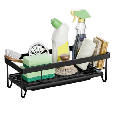 Sink Storage Rack Quick Drainage with Detachable Water Catcher Tray Stainless Carbon Steel Kitchen Drain Rack Sink Sponge Dish Rag Organization Shelf