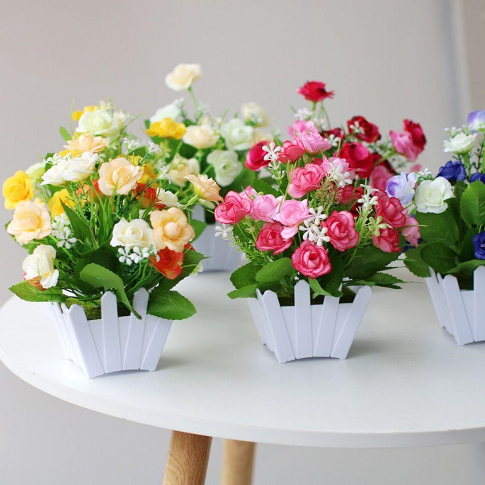 10 Styles Artificial Flowers Plastic Fake Flower Potted New Simulation Plant  Home Decor