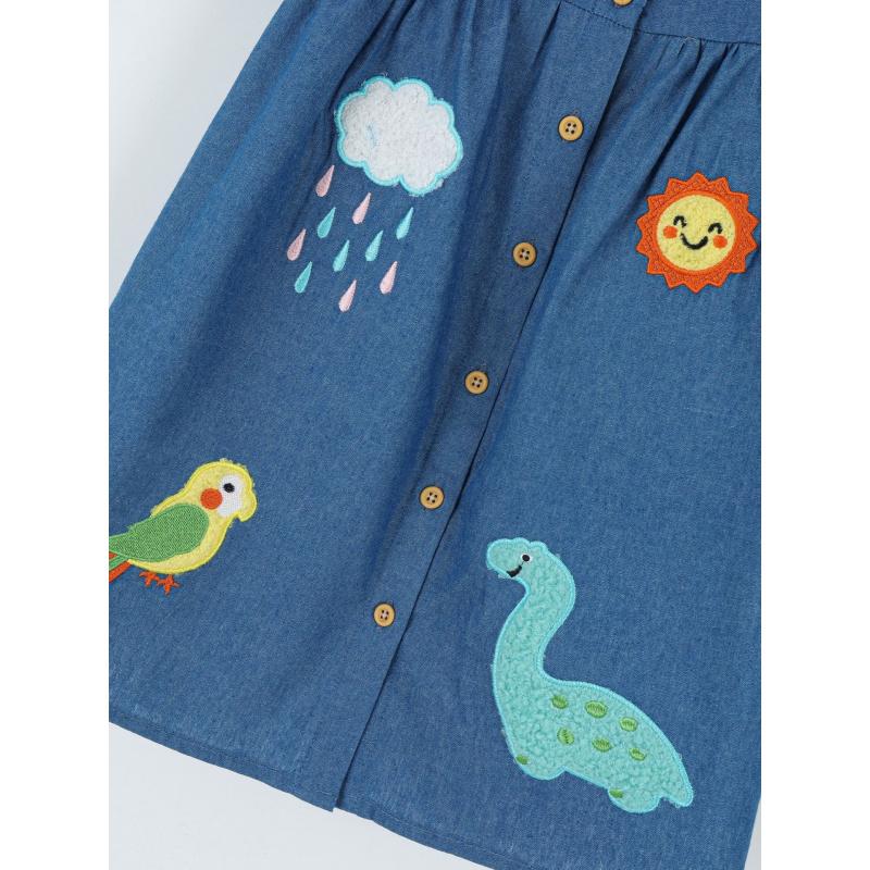 Short-Sleeved Denim Dress Summer Children'S Dress With Appliqué Embroidery Cartoon Fashion Lace Sleeves Children'S Dress