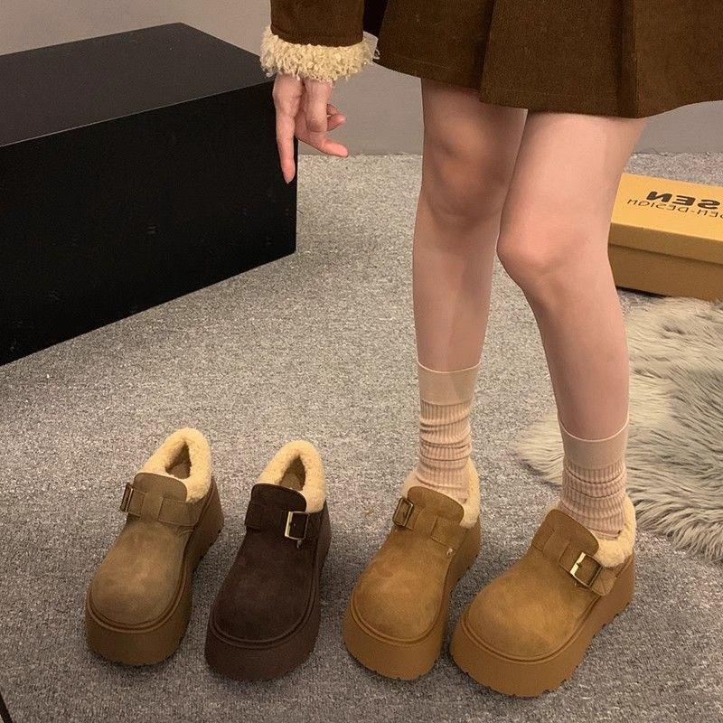Fleece Muffin Increases Height with One Pedal, Big Head, Ugly and Cute Birkenstock Cotton Shoes, Women's New Thick-soled Warm Snow Boots In Winter