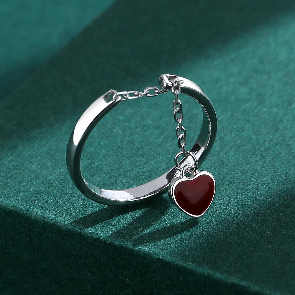 S925 Sterling Silver Heart Tassel Enamel Open Ring - Women's Fashionable Light Luxury Design