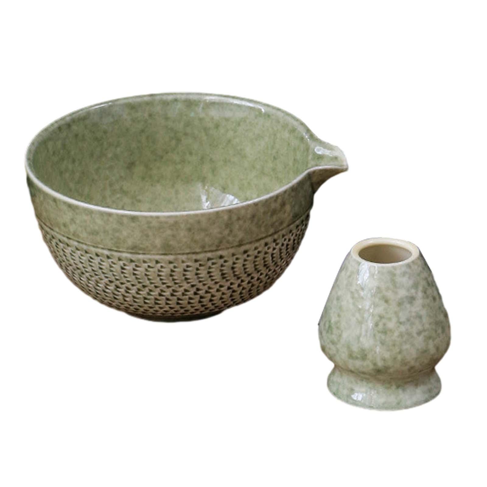 

2Pcs Ceramic Matcha Bowls and Whisk Holder Portable 500ml Ceramic Matcha Bowl for Party Bedroom Table Office Dining Room