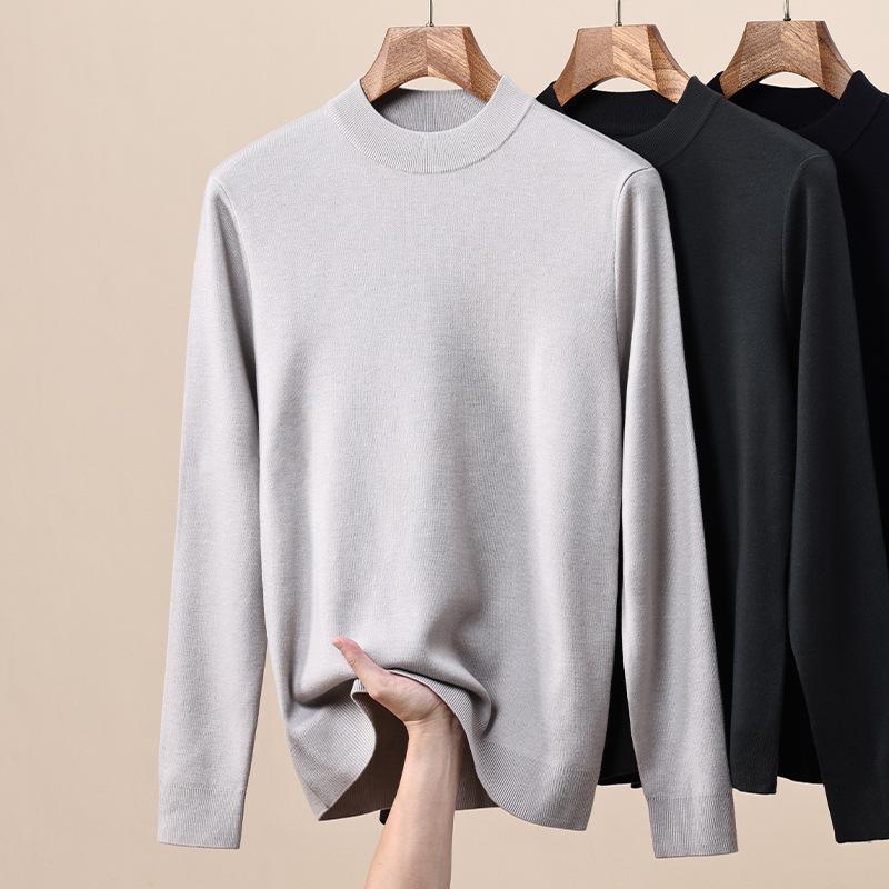 

Men s 2025 Thickened Wool Knit Pullover Sweater - Autumn/Winter Simple Solid Color Round Neck Top 185/100A