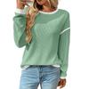 Women's Crew Neck Long Sleeve Top Loose Fit Streetwear Casual Sweater Color Block Patchwork Pullover Fall Knit Waffle Shirt