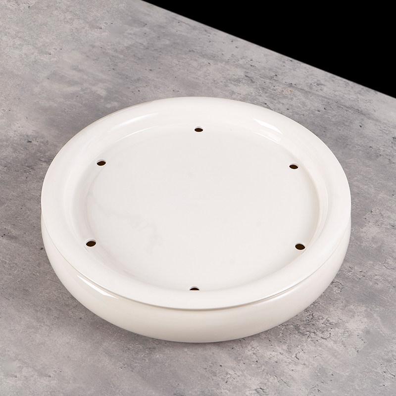 14-inch Ceramic Round Tea Tray for Gongfu Tea, with Double-Layer Water Storage