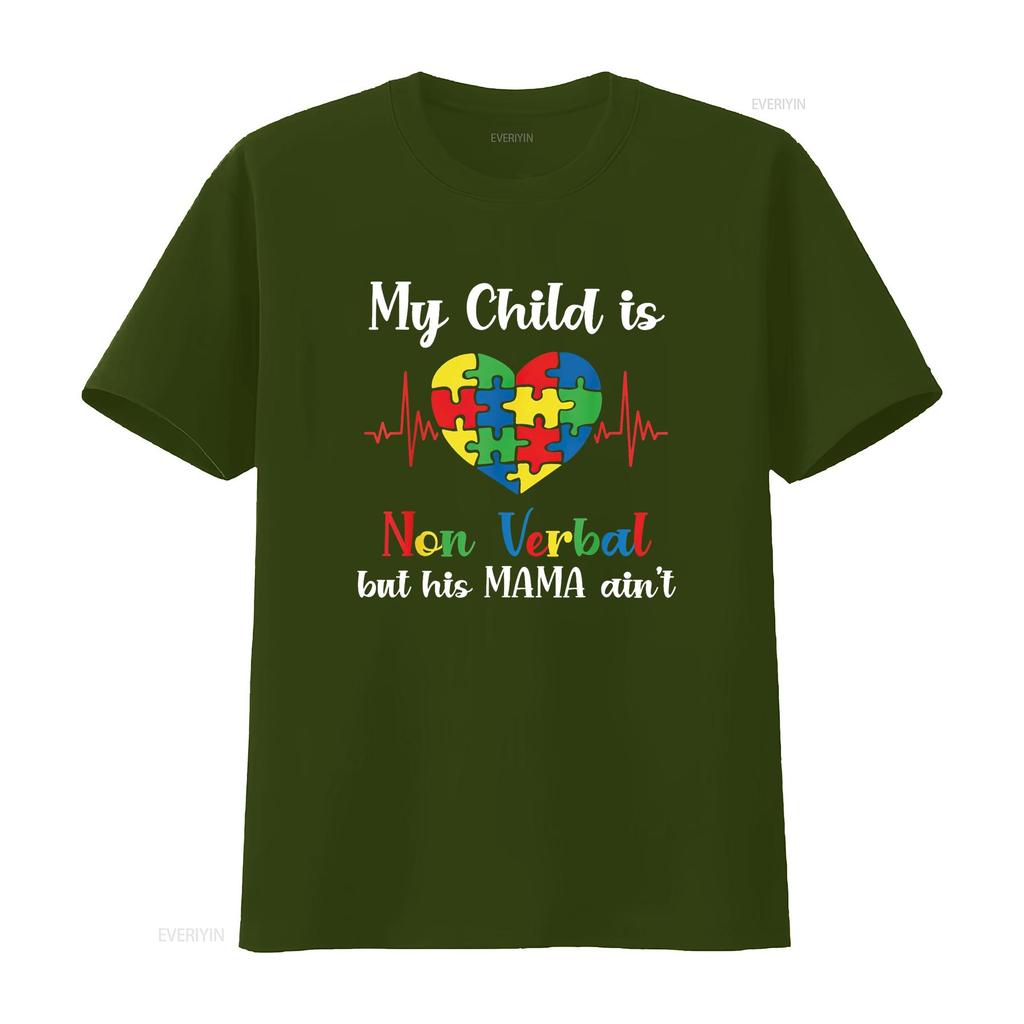 Womens My Child Non Verbal But HIs Mama Ain t Autism Awareness Mom Shirt Black vintage Washed Top For Everyday Wear Slightly