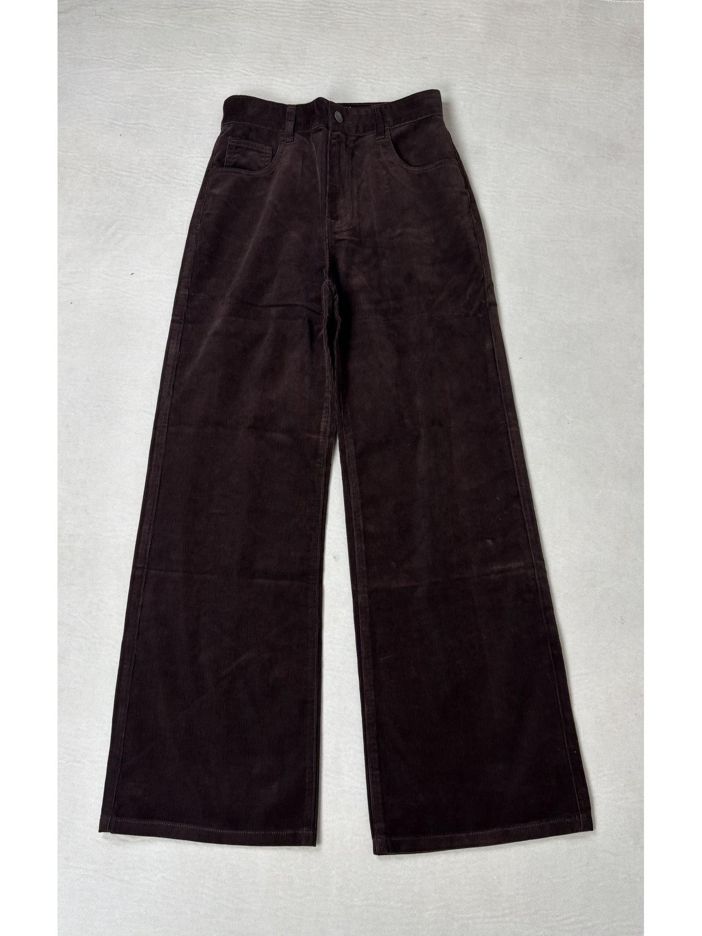 Women s Dark Brown High-Waisted Corduroy Wide-Leg Casual Pants 28