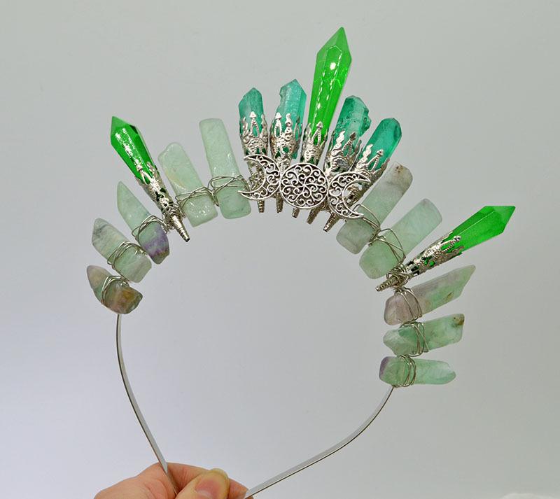 Retro Silver Moon Crystal Glass Crown Headband