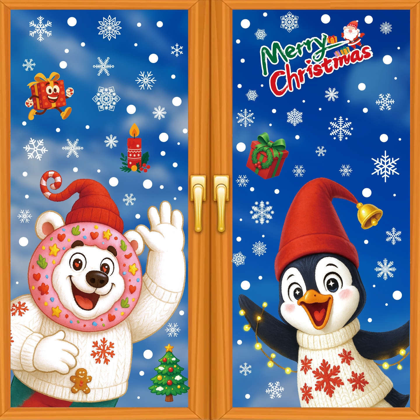 

New product static stickers penguin polar bear Christmas snowflake Christmas glass window decoration stickers 50 * 35 [2 photos]