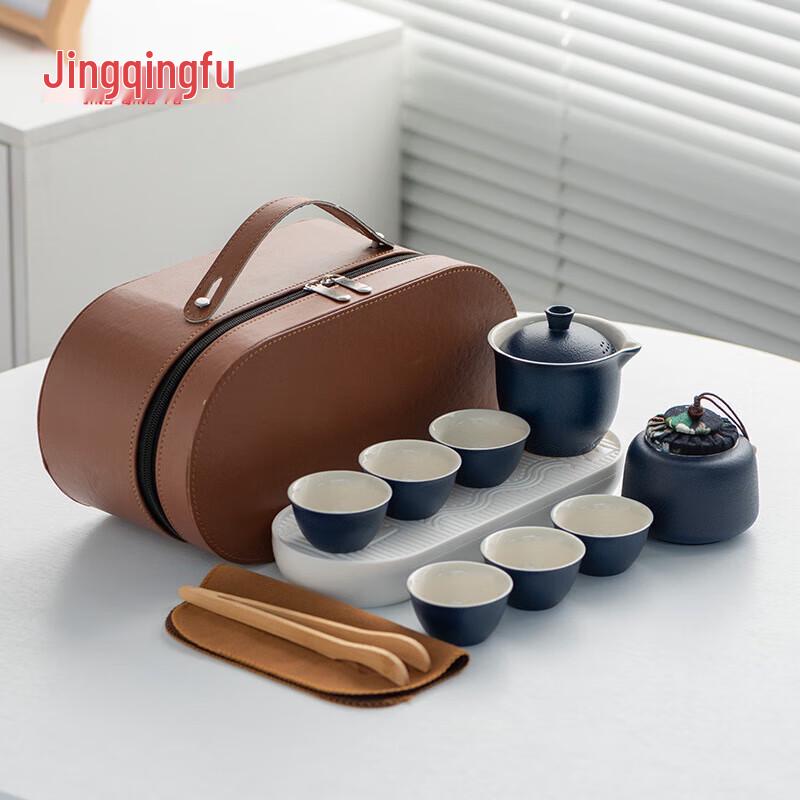 

JingQingFu Portable Ceramic Travel Kung Fu Tea Set, 1 Pot 6 Cups