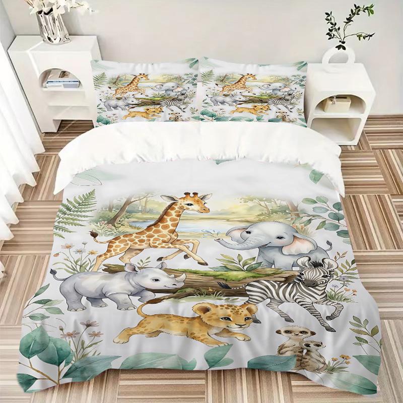 Safari Animals Adventure Print 3Pcs Bedding Setduvet Cover With 2 Bedropillowcase Home Birthday Gift