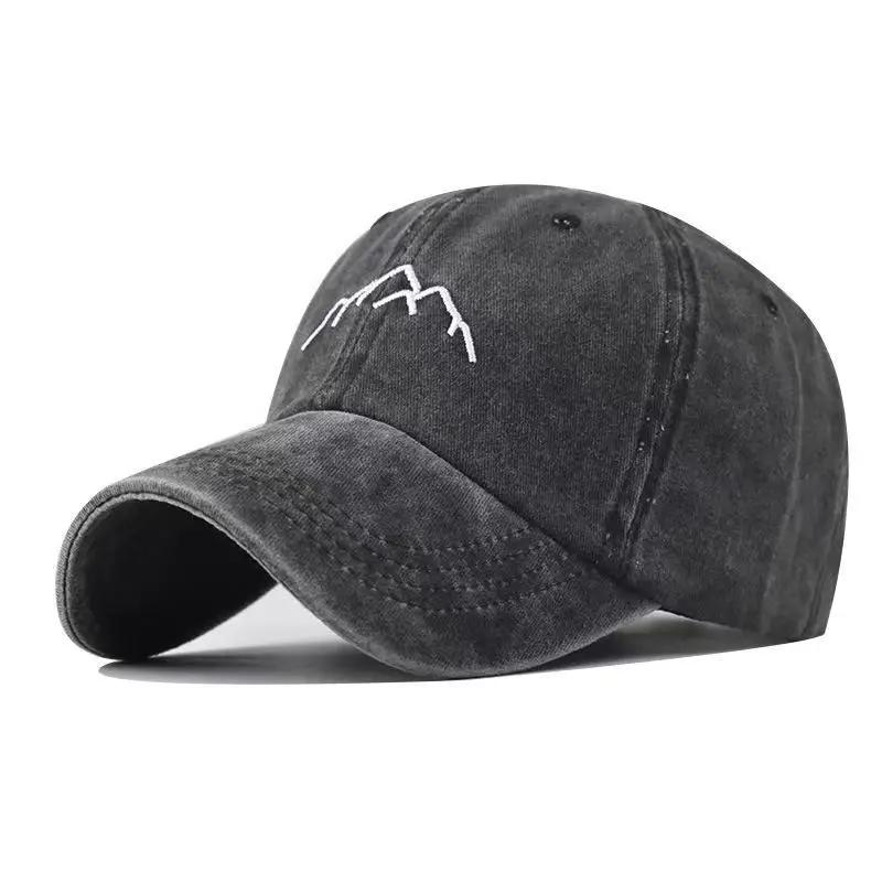Unisex Washed Cotton Cap Mountain Embroidery Vintage Baseball Cap Men Women Chic Dad Hat