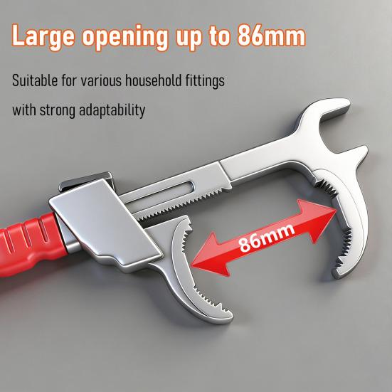 1/2Pcs Bathroom Wrench Multi-Head Interchangeable Socket System Double-Head Pipe Wrench with 86mm Adjustable Mouth Faucet Valve Repair Tool