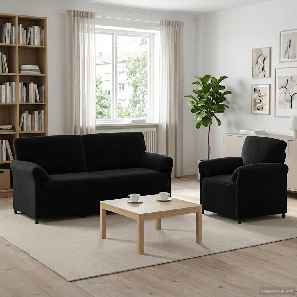 Sofa Set 2 Pcs Black Velvet
