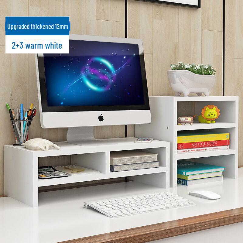 Desktop Monitor Stand with Drawer and Storage Shelf