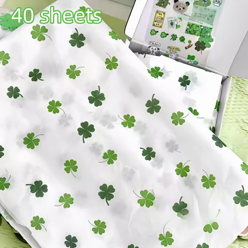 10/40 sheets Lucky Clover Patterned Thin Paper,Gift Wrapping Paper, Suitable for St. Patrick's Day, Weddings,Bouquet Wrapping