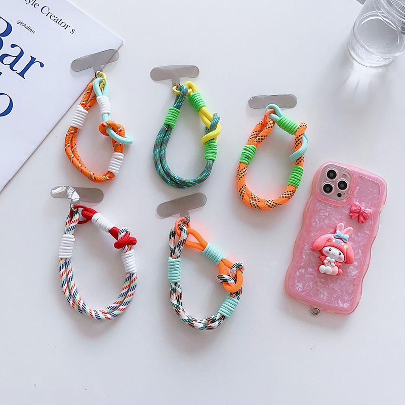 For Ip 15 14 Pro Max Samsung Flip 4 Coloful Rope Chain Korean Mobile Phone Cute Knot Portable Anti-Loss Hand Bracelet Chain