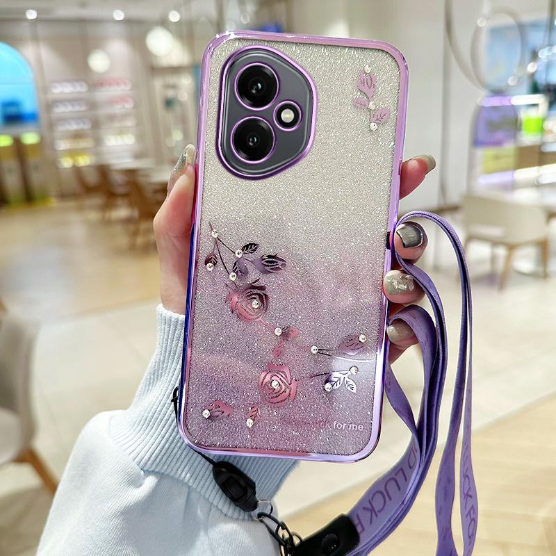 

KADEM для Honor 400 5G (Глобальный) Чехол с цветочным узором, градиентный чехол для телефона из ТПУ со шнурками Purple