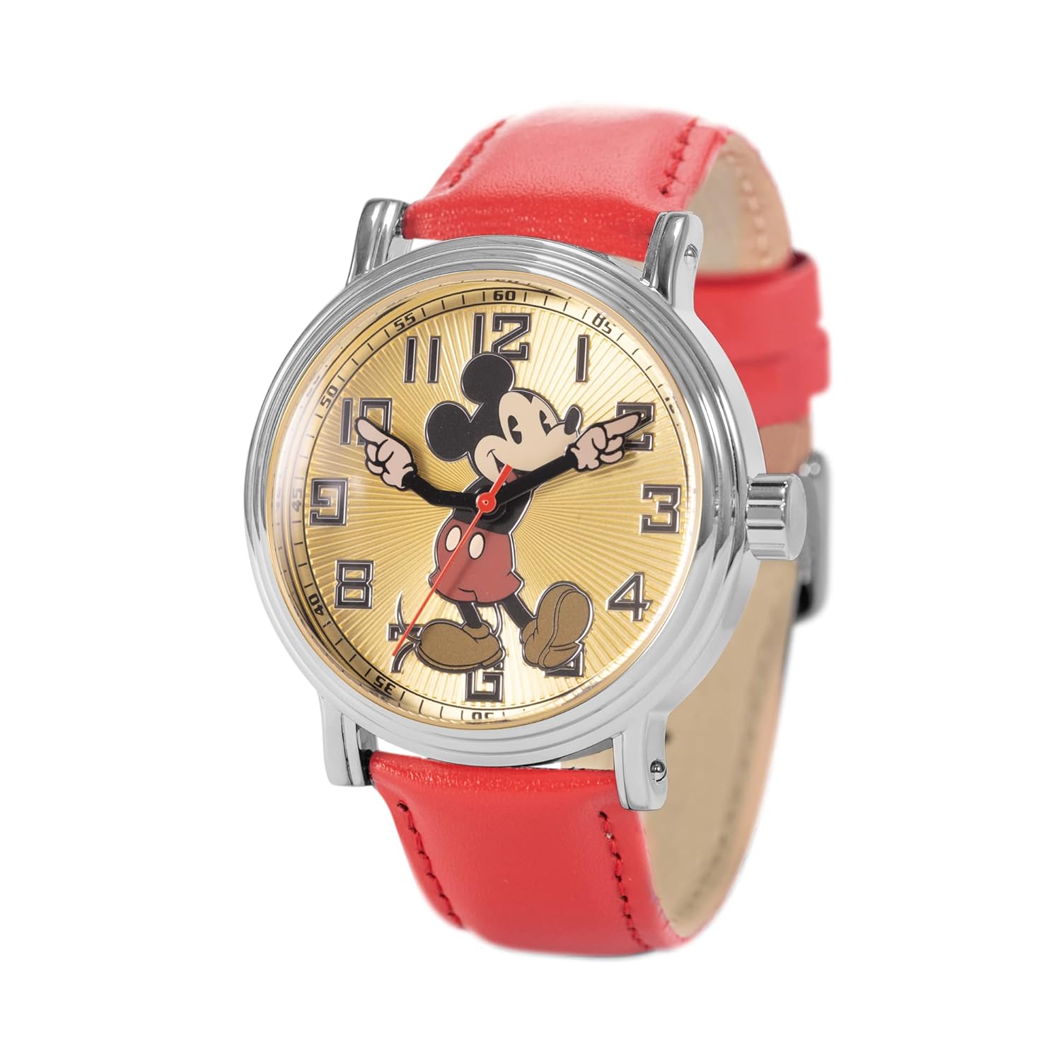 Disney Mickey Mouse Adult Vintage Jointed Needle Analog Quartz Watch Red Watch.
