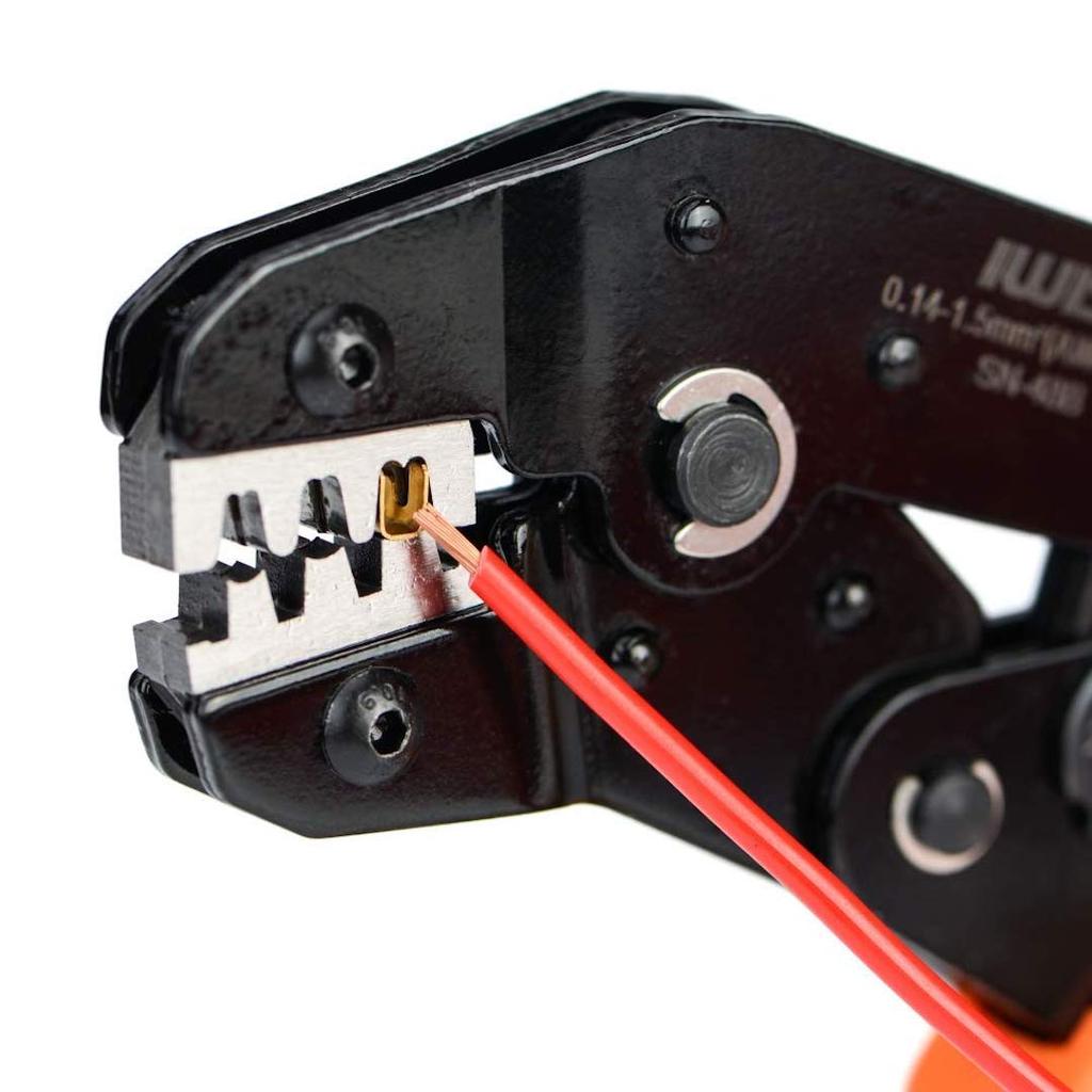 IWISS SN-48BE Ratchet-Type Crimping Pliers, Open Barrel, for Faston Terminals, EDM Cut, Compatible with 0.14-1.5mm² Medium-Sized Terminals