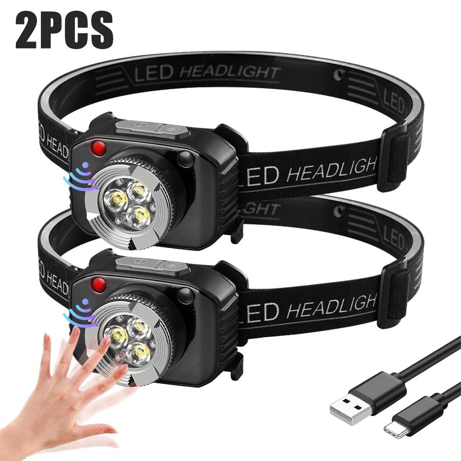 Powerful 3LED Motion Sensor Headlamp Rechargeable Head Flashlight Built In Battery Outdoor Portable Camping Fishing Headlight