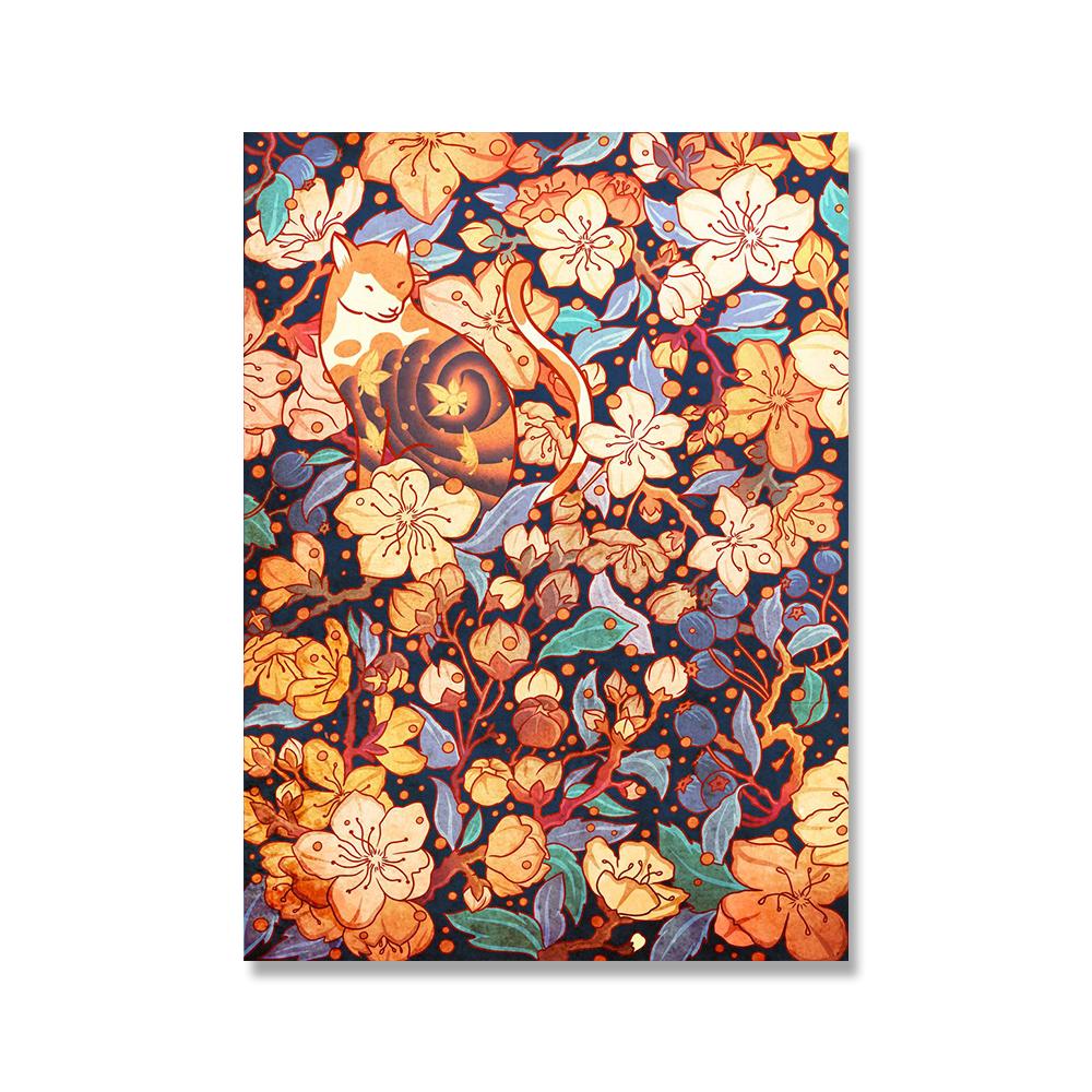 

Винтажный кот мультфильм животное цветок растение скандинавский плакат настенное искусство холст картины настенные картины для гостиной домашний декор без рамы 21x30cm No Framed