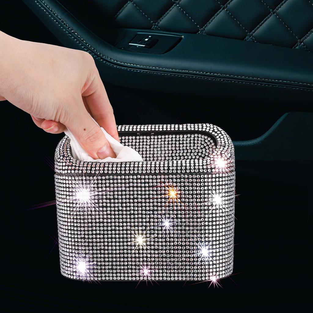 Car-mounted Diamond Waterproof Dustproof Multi-functional Trash Can Storage Barrel Box Bag Hanging Seat Back Special Creative