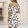 Women Plus Size White Off Shoulder Short Sleeve Tie Cuff Printed A Line Dress