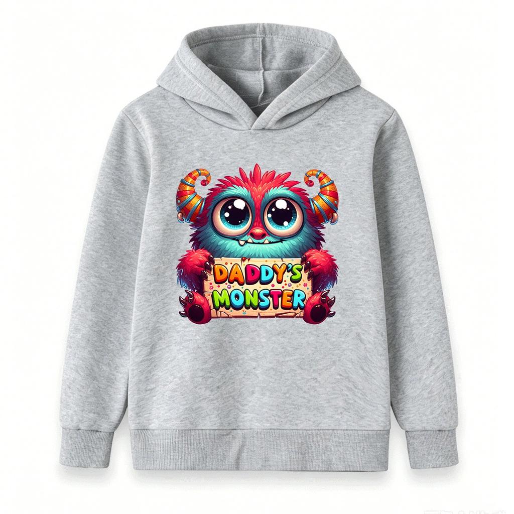 Kids Boys Girls Hoodie Sweatshirt, Cute Fluffy Monster Daddys Monster Pattern Pullover Hooded Top, Soft Casual Long Sleeve Clothes Children Daily Wear