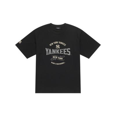 MLB Preppy Style Collection New York Yankees SS25 T Shirt Unisex Black 3ATSV0653-50BKS