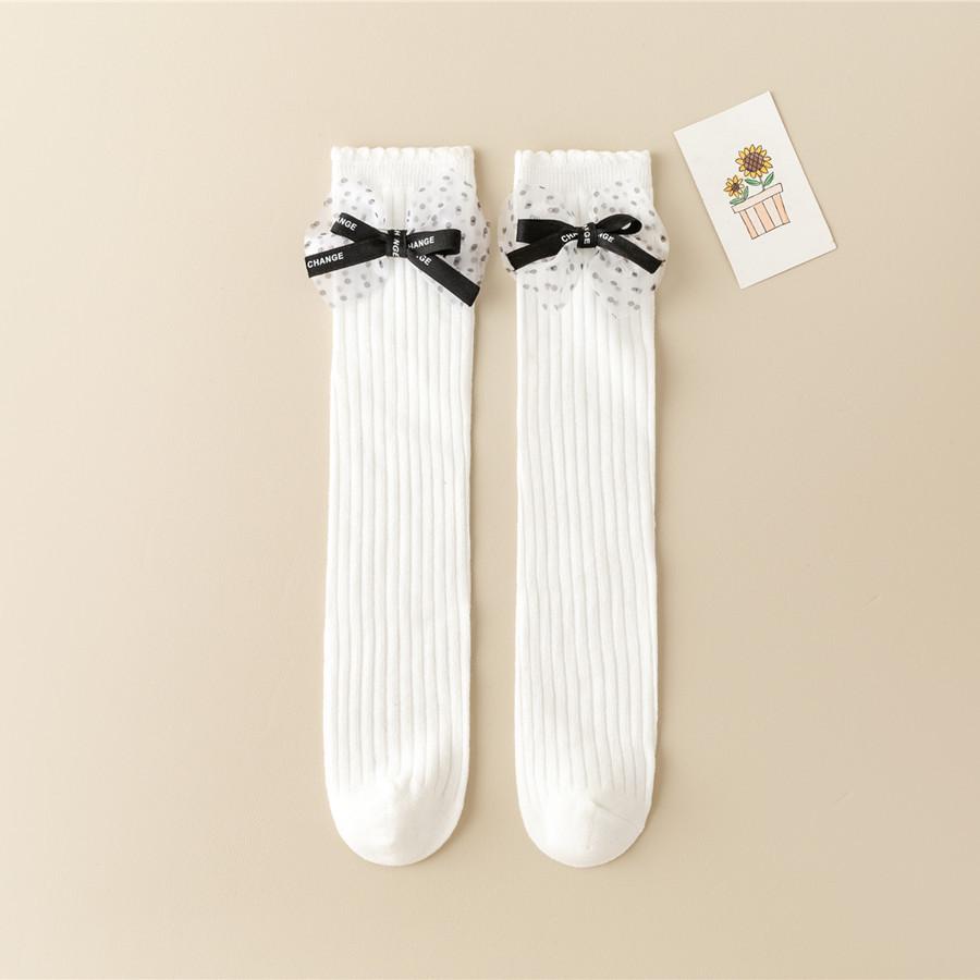 Children's Socks Summer Lolita Wooden Ear Mesh Ribbon Large Bow Mid-tube Socks for Girls