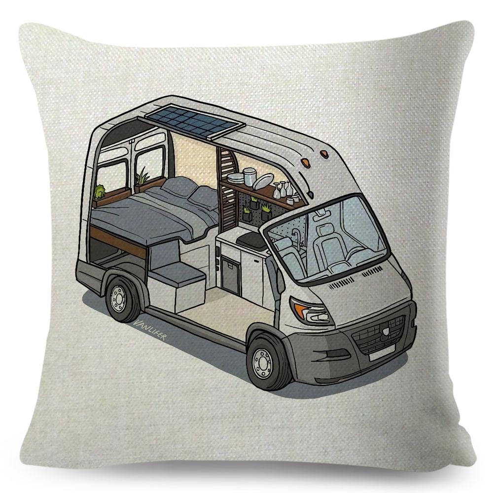 Van Life Pillow Case Decor Cartoon Camper House Travel Car Cushion Cover for Sofa Home Children Room Vanlife Pillowcase 45x45cm