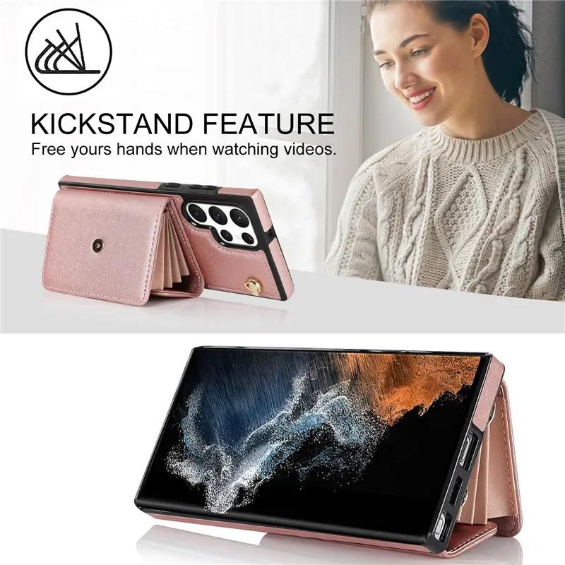 Lanyard Leather Wallet Phone Case for Samsung Galaxy S25 S24 Plus S23 FE S22 Ultra S21 S20 S10 Note 20 Flip Stand Cover Back Bag