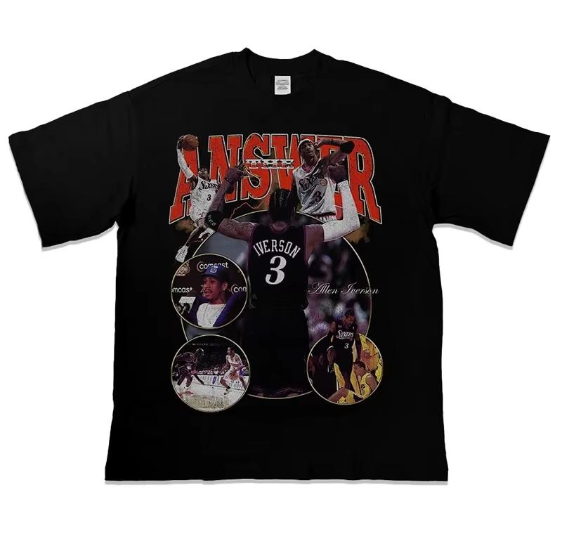Summer Allentshirt Dual Pose Lightweight Cotton Harajuku Basketball Casual Outdoor Sports Fashion Daily Outfit Trend Wear