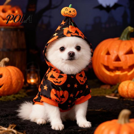 Hooded Pet T-shirt Halloween Pumpkin Dog Hoodie, Sweatshirt Autumn Pullover, Outfit for Small Medium Dogs Cats Pullover