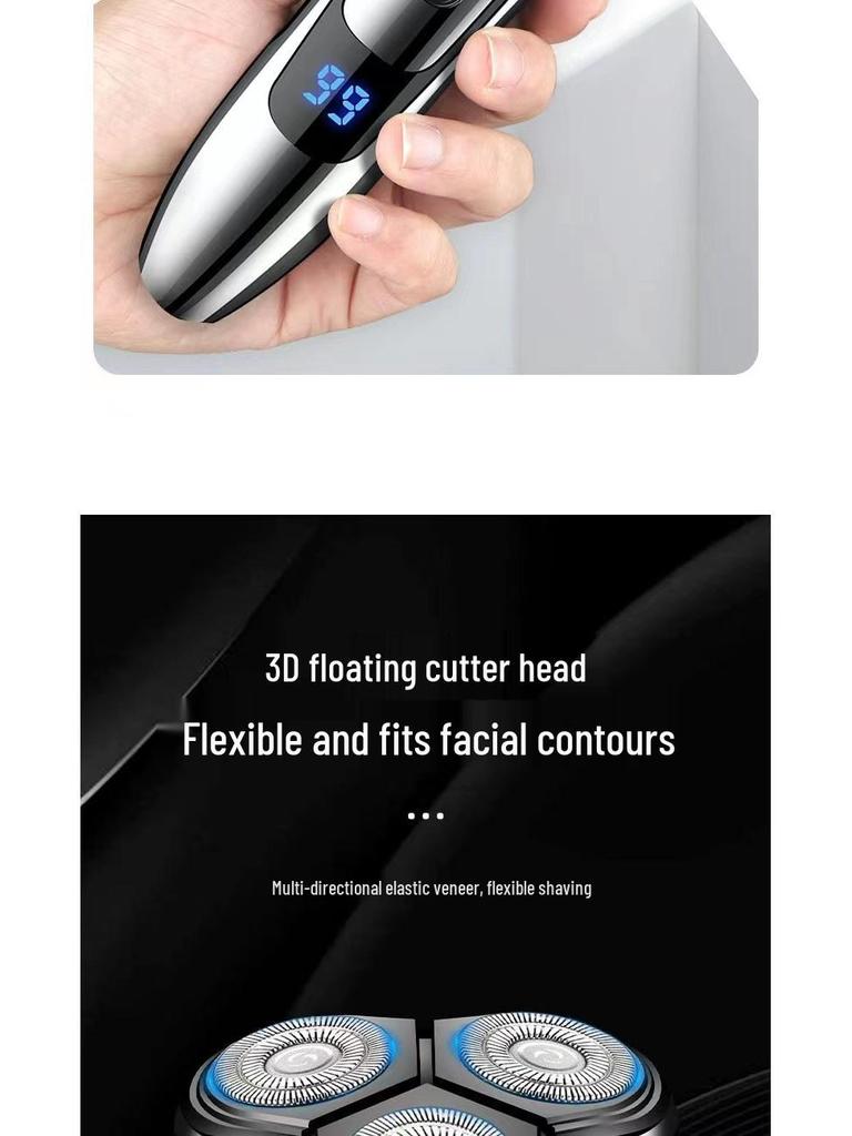 Men's 6000 Digital Display USB Rechargeable Multi-Function Electric Shaver - Waterproof, 3-Head Design