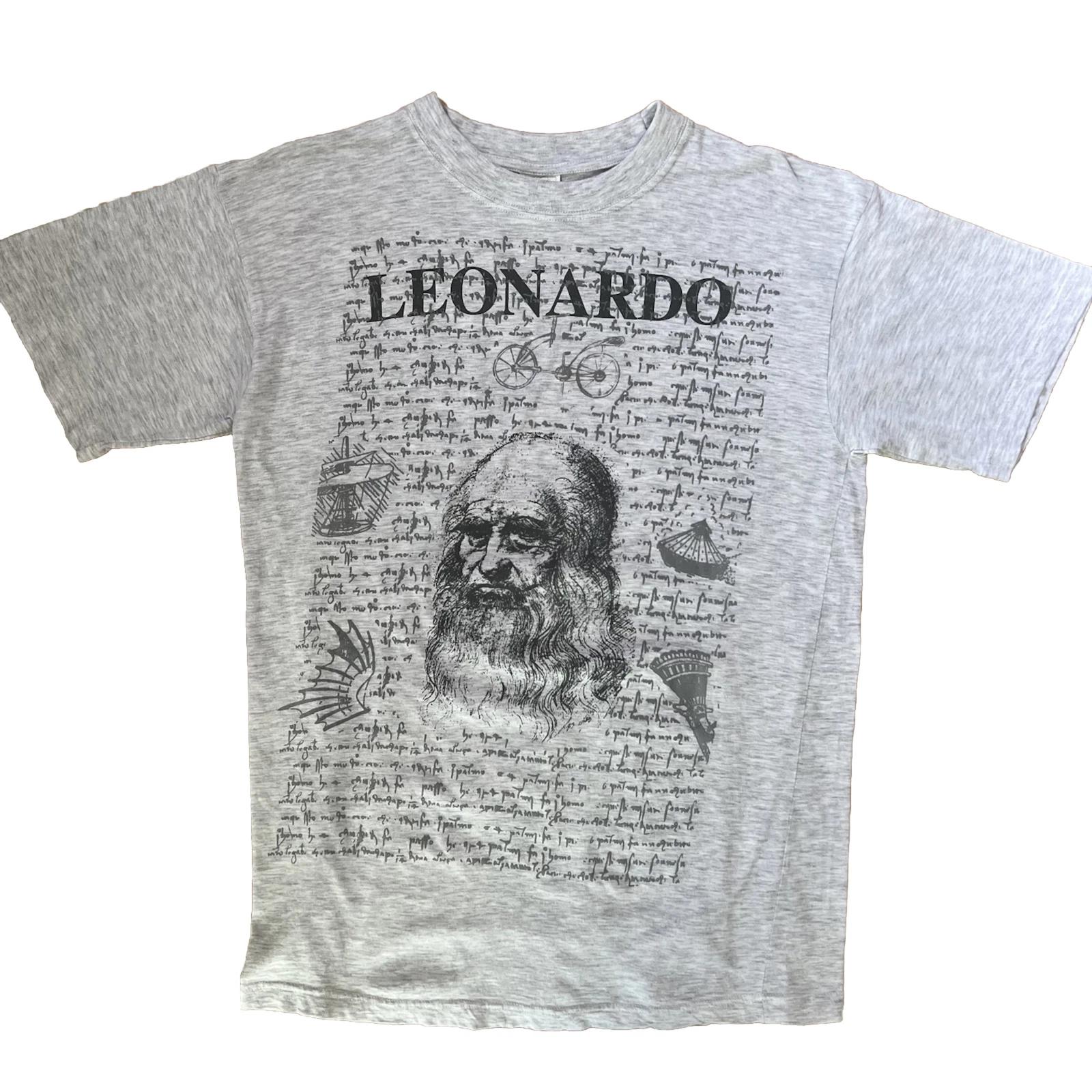 Vintage Leonardo Da Vinci Shirt XL Gray 90s Art All Over Print Memorial Bicycle XL