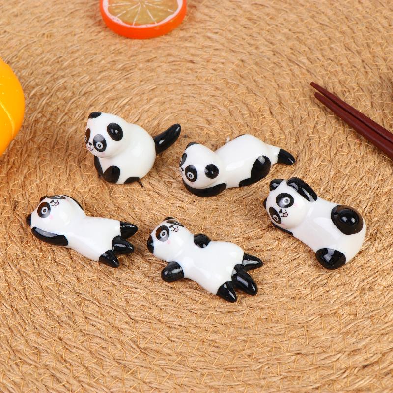 Mini Panda Ceramic Chopstick Rest Cute Cartoon Tableware Spoon Holder Pen Rack For Home Restaurant Kitchen Dining Table Decor
