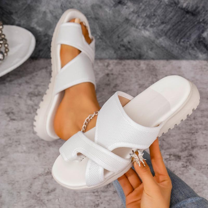 High-heel Large-size Cross-trap Shoes, Trendy Summer New Style, Fashionable Flat Toe Beach Sandals for Women
