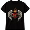 Flaming Heart T Shirt Angel Wings Tattoo Style Biker Gothic Graphic Tee