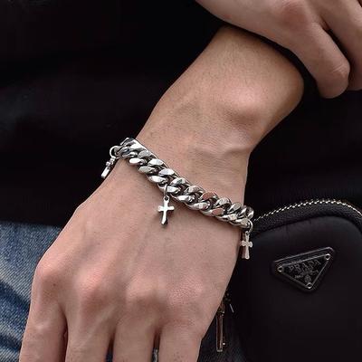 Hip Hop Cuban Thick Chain Bracelet Men's Versatile Vintage Cross Jewelry Women's Tide Accessories Niche High-end Jewelry