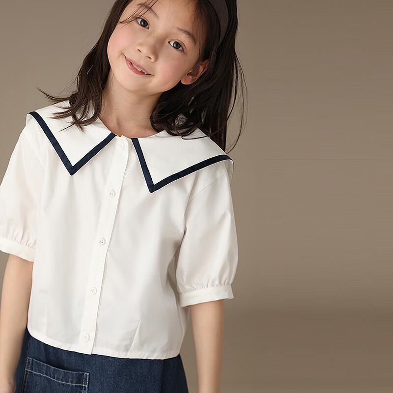 

Летняя белая рубашка с коротким рукавом в морском стиле для девочек Hacikis 130