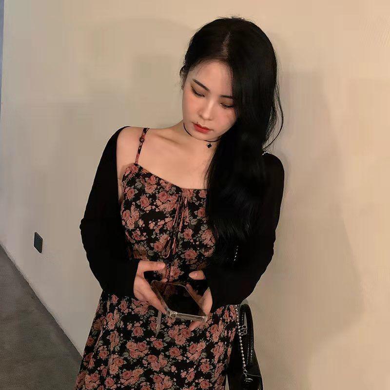 

Комплект женский вязаный кардиган и платье с цветочным узором больших размеров 4XL (145-155 kg)