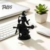 Halloween Gothic Home Decor Witch On Broom Statue, 3D Printed Spooky Tabletop Figurine for Small Shelf Party, Black Desk with Pointy Hat, Unique Gift