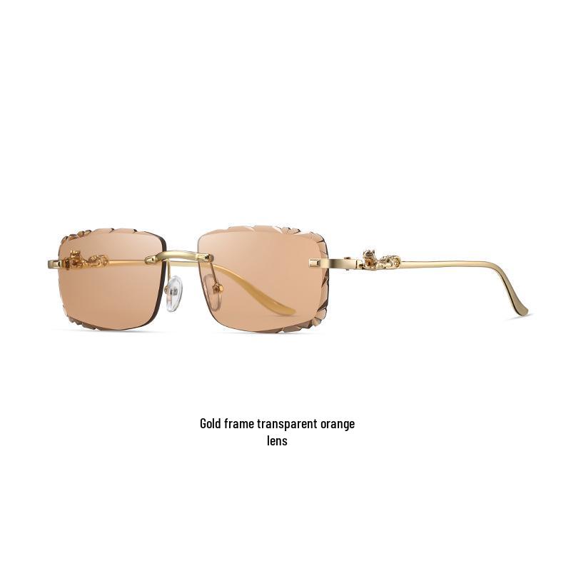 Leopard Head Rimless Sunglasses: Women's & Men's Small Square Frame
