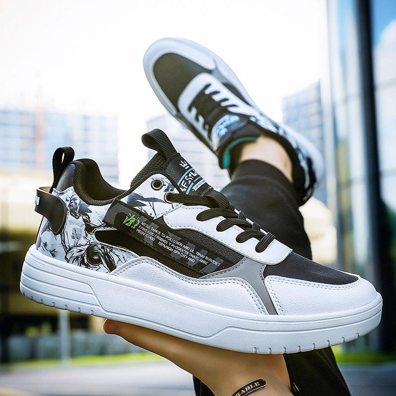 Large size sports and leisure shoes graffiti student flat four-season shoes low-top board shoes