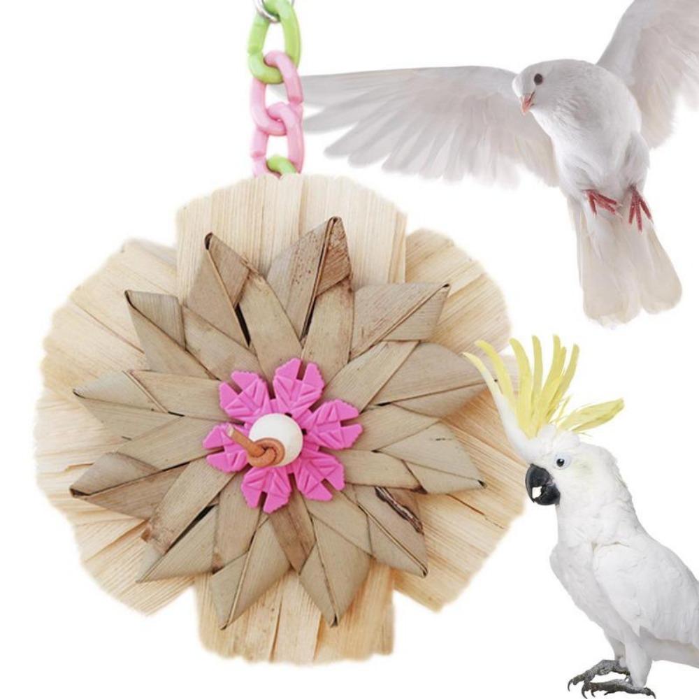 

Bird Accessories Palm Leaf Bird Foraging Toy Parrot Stand Platform Bird Perch Parrot Chew Toys B