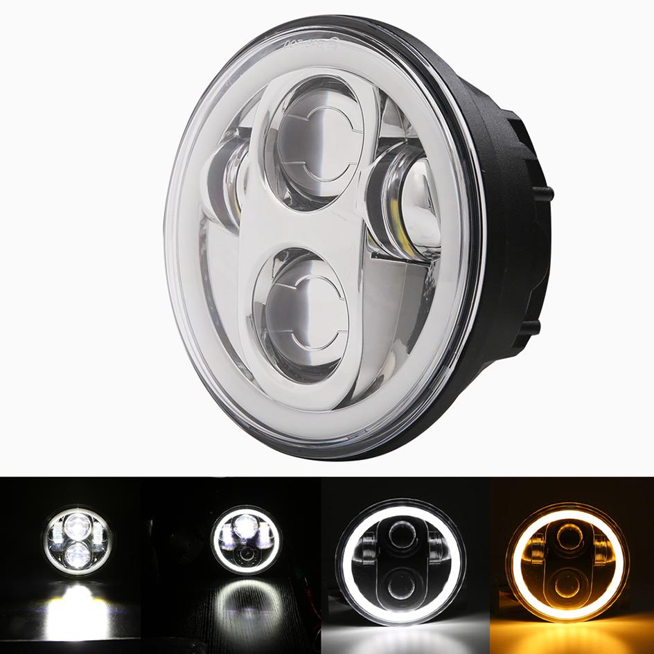 Sportster Headlight 5.75Inch Black Angel Eyes LED Light For Harley Sportster 883 1200 Street 500 750 Softail Dyna 5.75 Headlamp